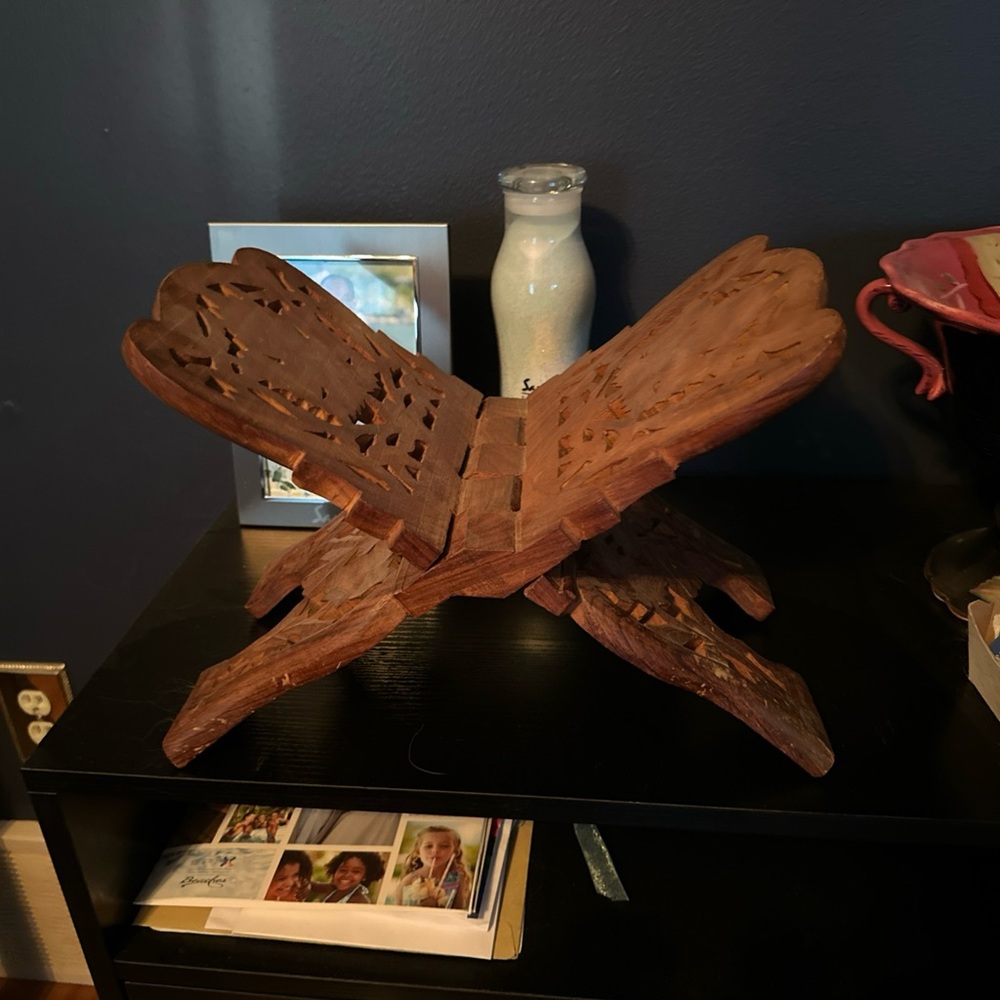 Intricately Carved Wooden Book Stand